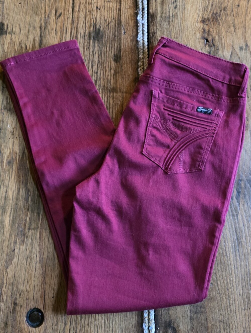 7 For All Mankind Women’s Burgundy Stretch High Rise Skinny 10